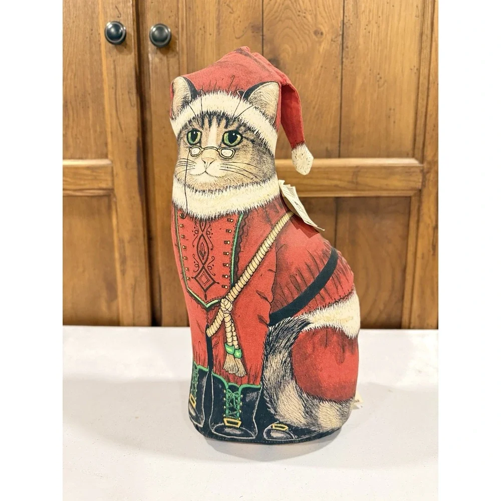 VTG Christmas Cat Doorstop The Toy Works Santa Paws Dorothy Dear Design *NOS*